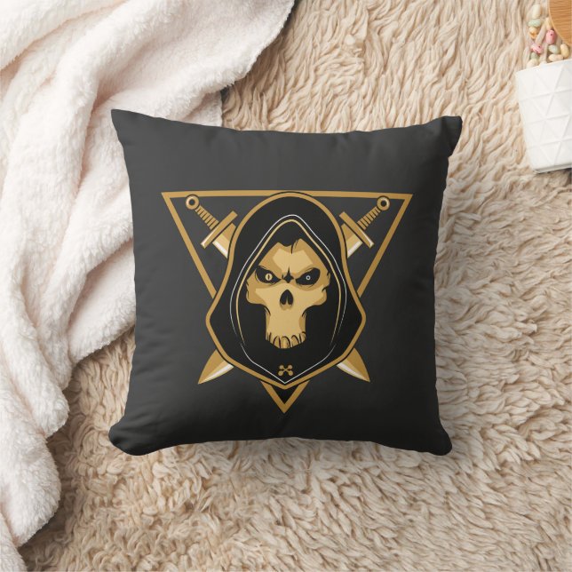 Almofada Dark Hooded Skull Throw Pillow (Cobertor)