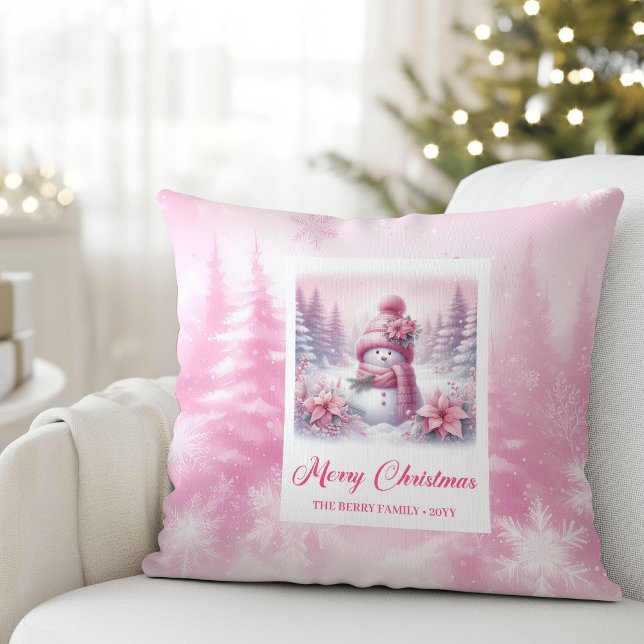 Almofada Darling Pink Snowman Snowy Christmas Pillow Decor (Darling Pink Snowman Snowy Christmas Pillow Decor)