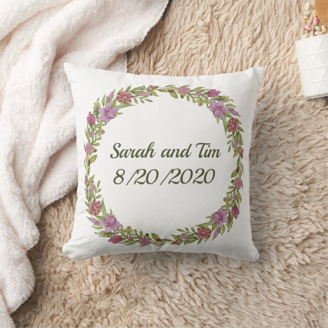 Almofada Data de casamento com monograma floral personaliza (Cobertor)