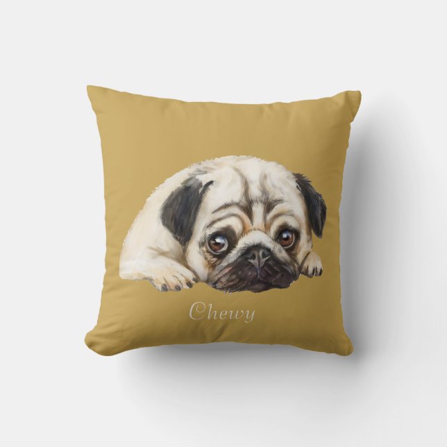 Almofada Dbl-sided Pug ilustrou personalização da turquesa  (Frente)