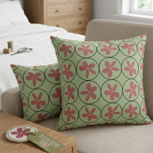Almofada de Acabamento Floral Verde e Rosa Retro S