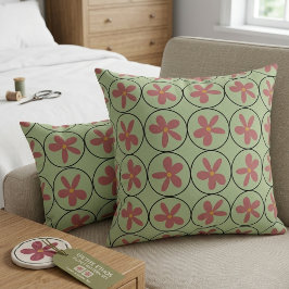 Almofada de Acabamento Floral Verde e Rosa Retro S