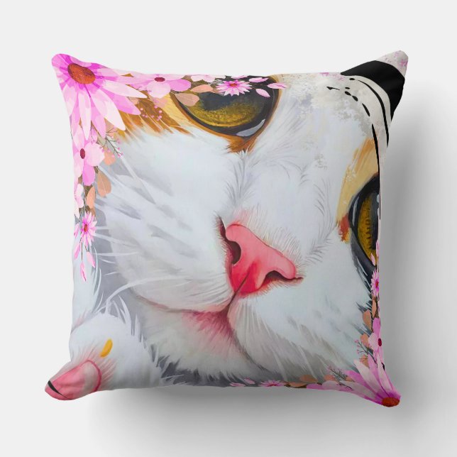 Almofada de Acabamento Gatinho Floral Rosa Colorid (Frente)