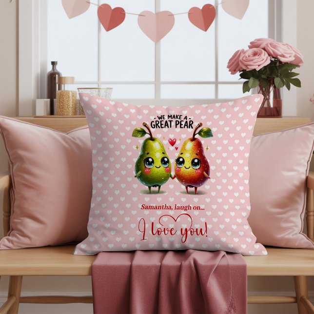 Almofada de Acabamento Personalizada Fruta Trocadi (Custom Name Fruit Pun Cute Valentine Accent Pillow)