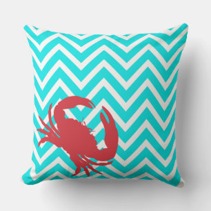 Almofada de acento de caranguejo Chevron Aqua Chic