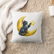 Almofada de água-mística com gato preto e lua