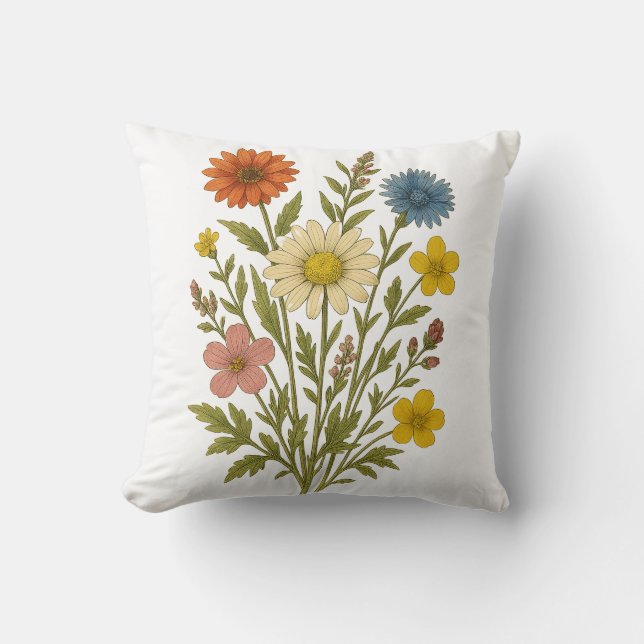 Almofada de algodão com estampa de flor silvestre  (Frente)