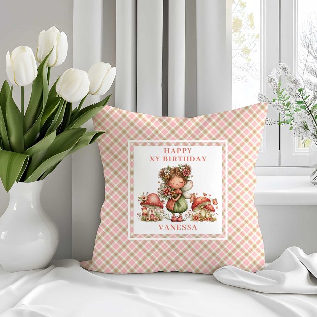 Almofada de Aniversário de 6 anos da Fada Capricho (Floral Whimsical Fairy 6th Birthday Throw Pillow)