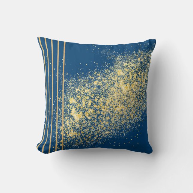 Almofada de Arremesso Azul e Dourado Elegante (Frente)
