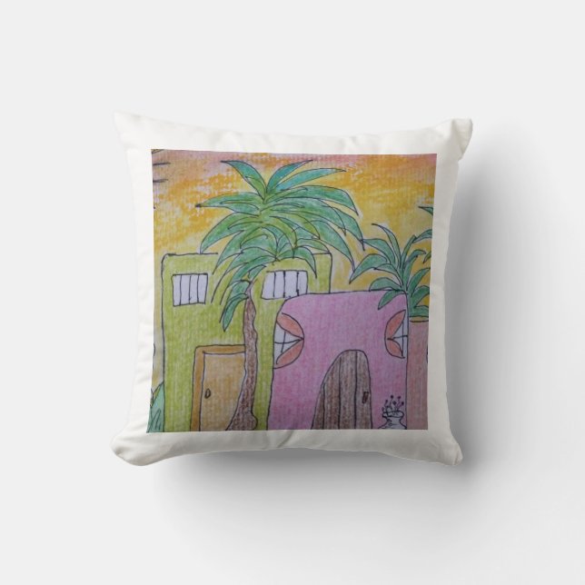 Almofada de Arremesso Cabines de Praia e Céus Dour (Frente)