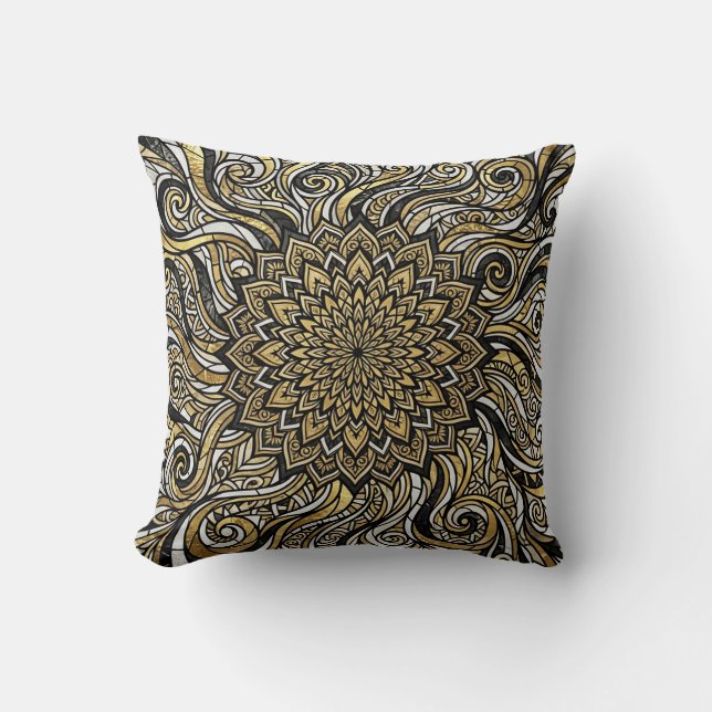 Almofada de Arremesso Círculo Mandala Dourado (Frente)