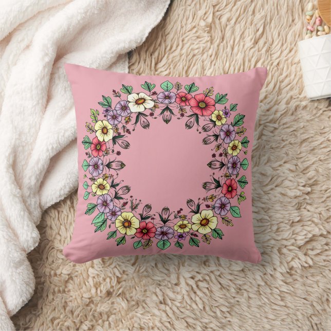Almofada de Arremesso com Grinalda Floral Rosa (Cobertor)