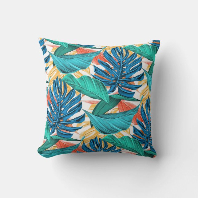 Almofada de Arremesso com Padrão de Folhas Tropica (Frente)
