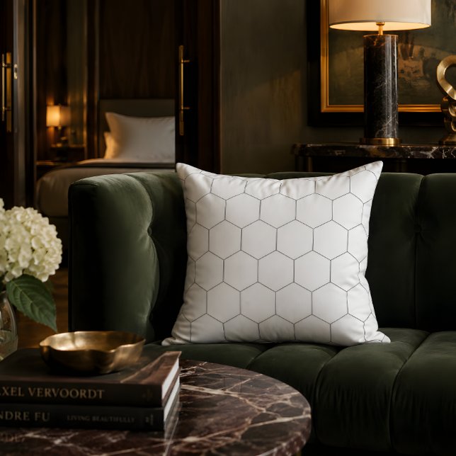 Almofada de Arremesso com Padrão de Hexágono Minim (Elegant geometric pillow for timeless interiors.)
