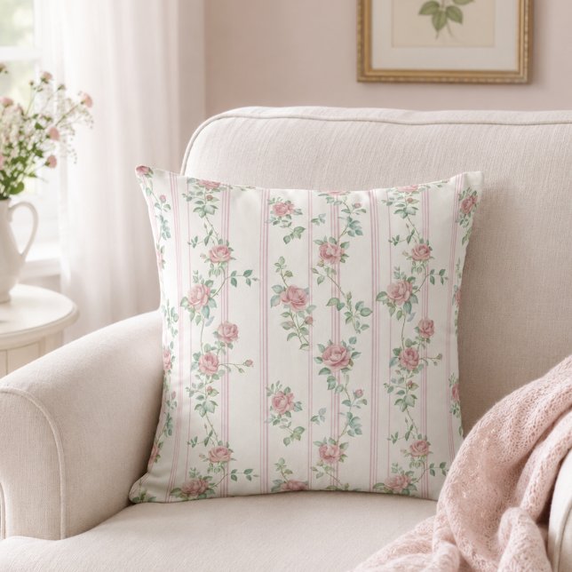 Almofada de Arremesso com Padrão de Rosa Floral Ro (elegant classic vintage grandmillennial pink coquette rose floral throw pillow)