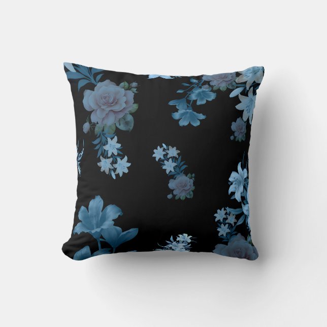 Almofada de Arremesso com Padrão Floral Azul Escur (Frente)