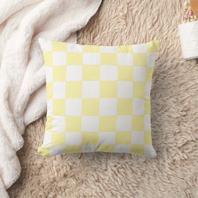 Almofada de Arremesso com Xadrez Branco e Amarelo (Cobertor)