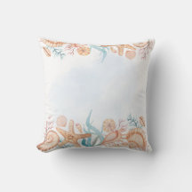 Almofada de Arremesso Costeira Conchas Aquarela