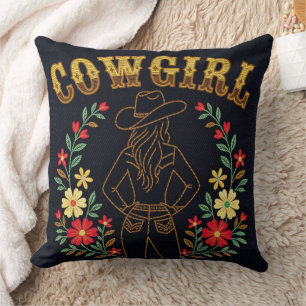 Almofada de Arremesso Cowgirl em Denim Escuro
