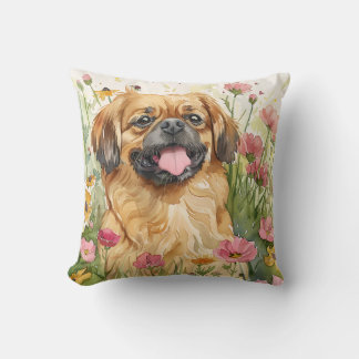 Almofada de Arremesso da Raça Pekingese – Aquarela