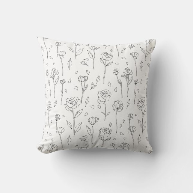Almofada de Arremesso de Arte de Linha Floral Mini (Frente)
