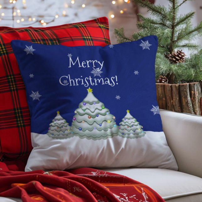 Almofada de Arremesso de Árvore de Natal Azul (Blue Christmas Tree Throw Pillow)