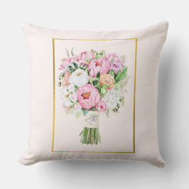 Almofada de Arremesso de Buquê Floral Rosa, Branco