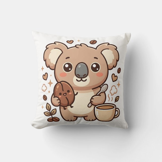 Almofada de Arremesso de Café Koala Kawaii (Frente)