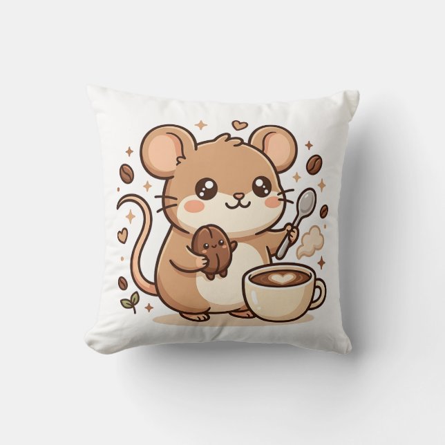 Almofada de Arremesso de Café Mouse Kawaii (Frente)