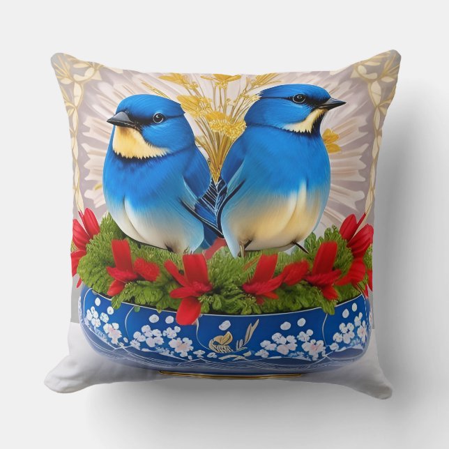Almofada de Arremesso de Dois Pássaros Decoração F (Frente)