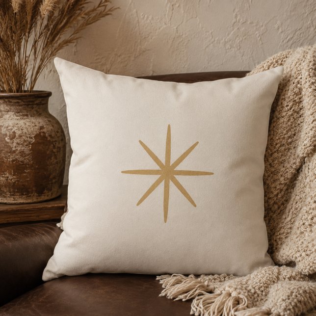 Almofada de Arremesso de Estrela do Deserto Minima (Minimal desert star detailing for layered neutral and Scandinavian inspired spaces)