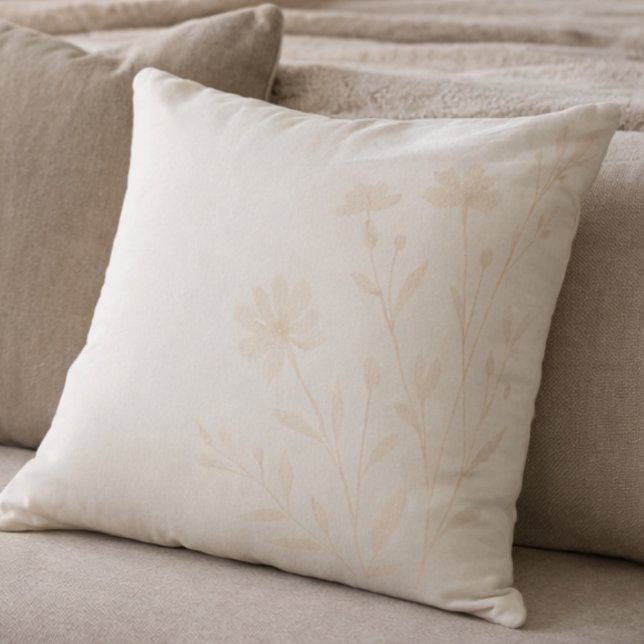 Almofada de Arremesso de Florais de Marfim Macio (Muted gray and peach-beige florals designed for serene bedrooms and reading corners)