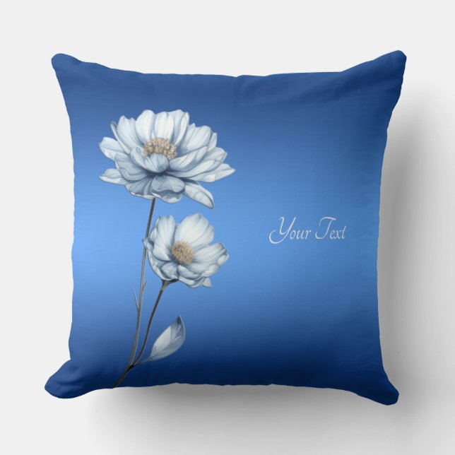 Almofada de Arremesso de Flores de Aquarela Azul (Frente)