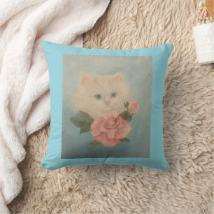 Almofada de Arremesso de Gatinho Branco e Flor