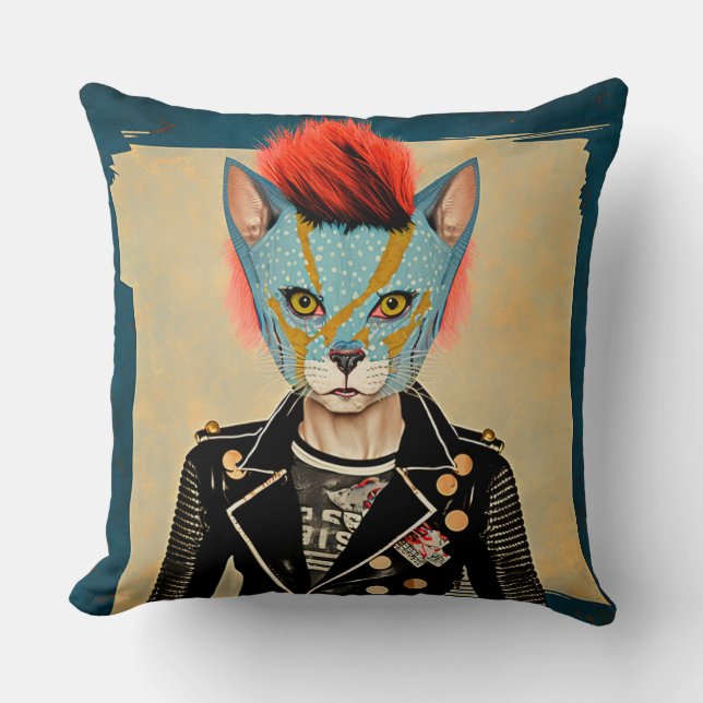 Almofada de Arremesso de Gatinho de Rock and Roll  (Frente)