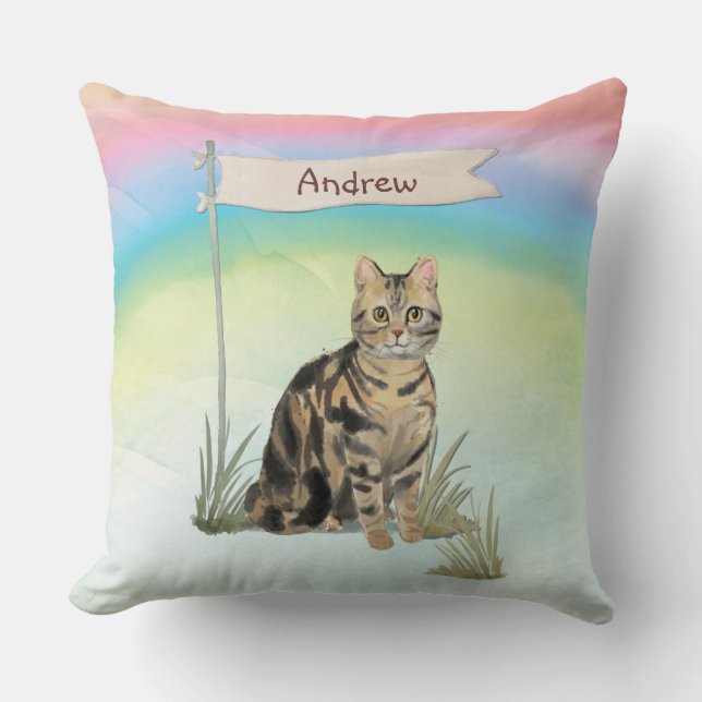 Almofada de Arremesso de Gato Listrado com Nome Pe (Frente)