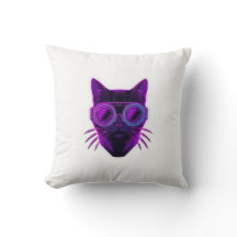 Almofada de Arremesso de Gato Neon Cyberpunk - Est