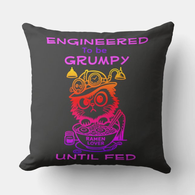 Almofada de Arremesso de Gato Ramen Steampunk Engr (Frente)