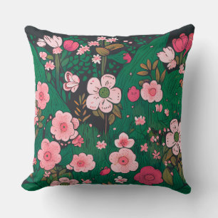 Almofada de Arremesso de Jardim Floral Cor-de-Rosa