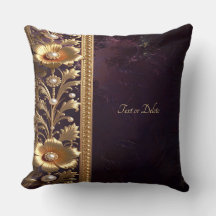 Almofada de Arremesso de Ornamento Floral Dourado
