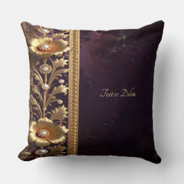 Almofada de Arremesso de Ornamento Floral Dourado