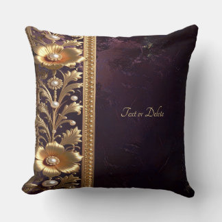 Almofada de Arremesso de Ornamento Floral Dourado