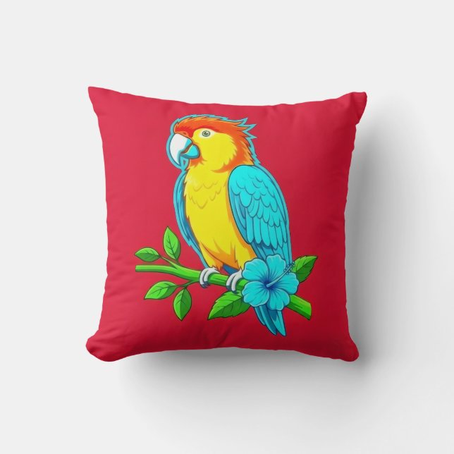 Almofada de Arremesso de Papagaio Tropical Vibrant (Frente)