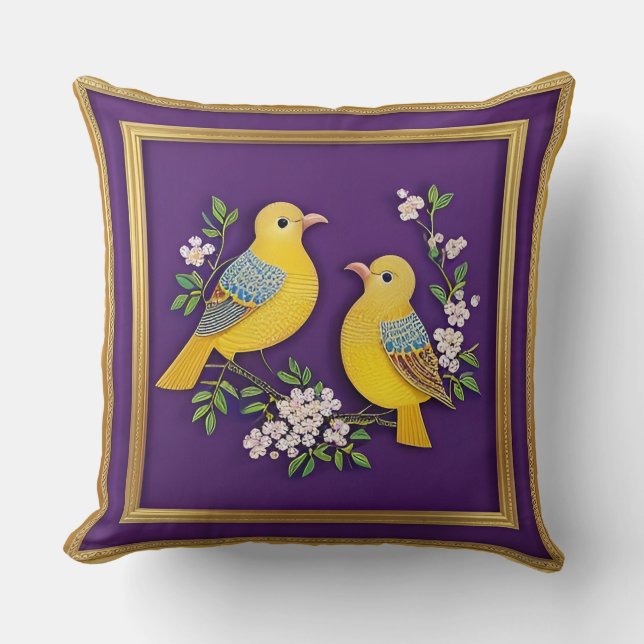 🐦 Almofada de Arremesso de Pássaro Dourado Orname (Frente)