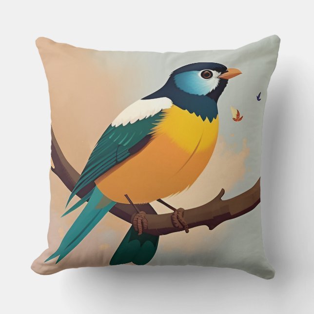 🐦 Almofada de Arremesso de Pássaro Verde Amarelo  (Frente)