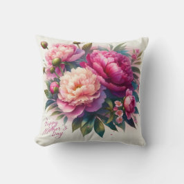 Almofada de Arremesso de Peônia Rosa do Dia das Mã