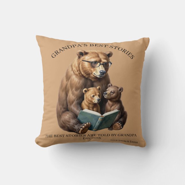 Almofada de Arremesso de Urso de Arte Popular com  (Frente)