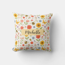 Almofada de Arremesso Floral Amarela Rosa Personal