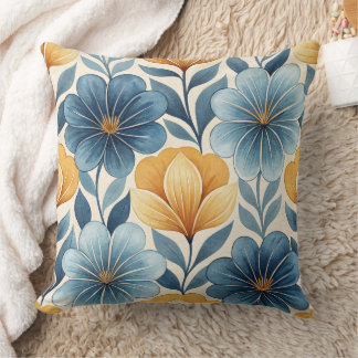 Almofada de Arremesso Floral Azul e Dourado