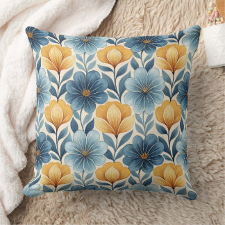 Almofada de Arremesso Floral Azul e Dourado